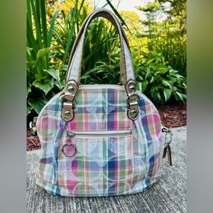 Coach Poppy Daisy pink multicolor madras signature C logo crossbody